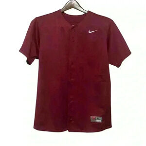 NIKE Youth Maroon BASEBALL BUTTON UP JERSEY SIZE XL  short sleeve